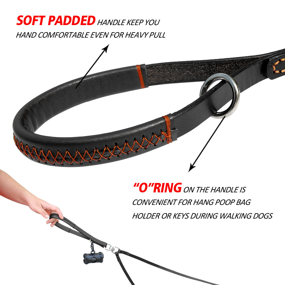 Genuine Leather Double Dog Leash Coupler – Anti-Tangle Dual Lead for Walking Two Dogs
