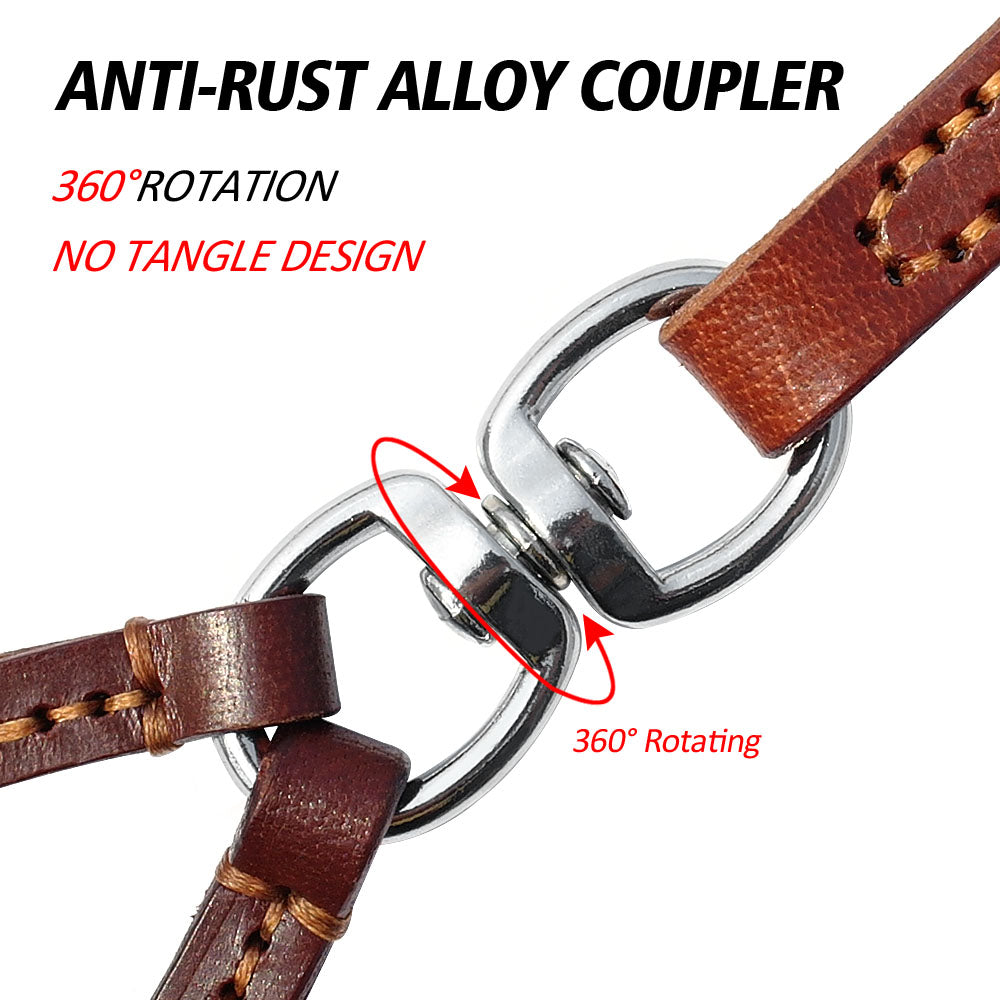 Genuine Leather Double Dog Leash Coupler – Anti-Tangle Dual Lead for Walking Two Dogs