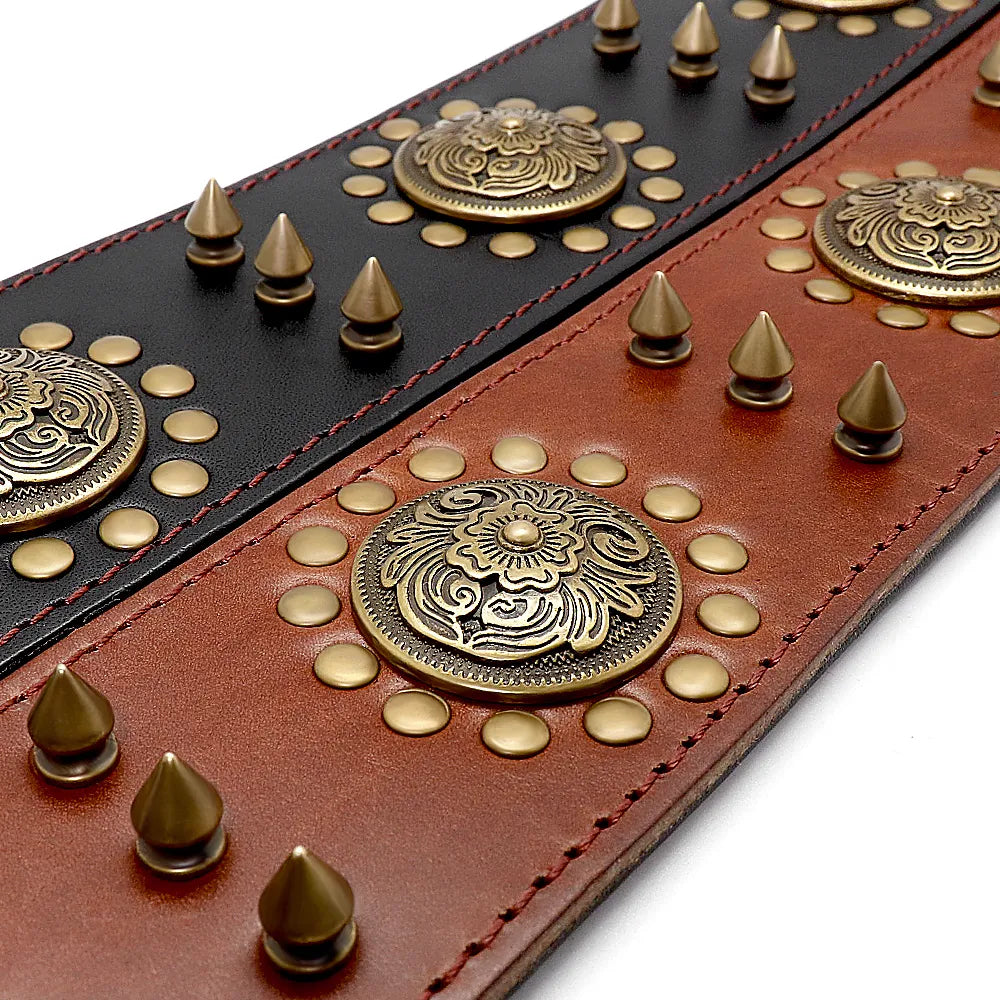 Real Leather Studded Dog Collar – Durable & Adjustable for Large Breeds (Pitbull, Bulldog)