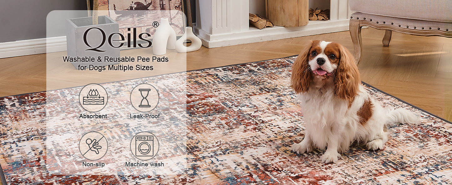 Qeils Washable Dog Pee Pads – 2 Pack Reusable, Leakproof & Non-Slip Training Pads (36x41), Potty Pads for Floor & Crate