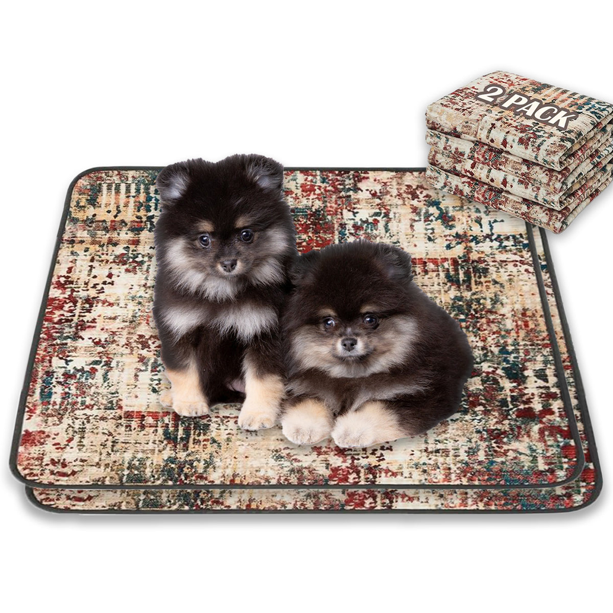 Qeils Washable Dog Pee Pads – 2 Pack Reusable, Leakproof & Non-Slip Training Pads (36x41), Potty Pads for Floor & Crate