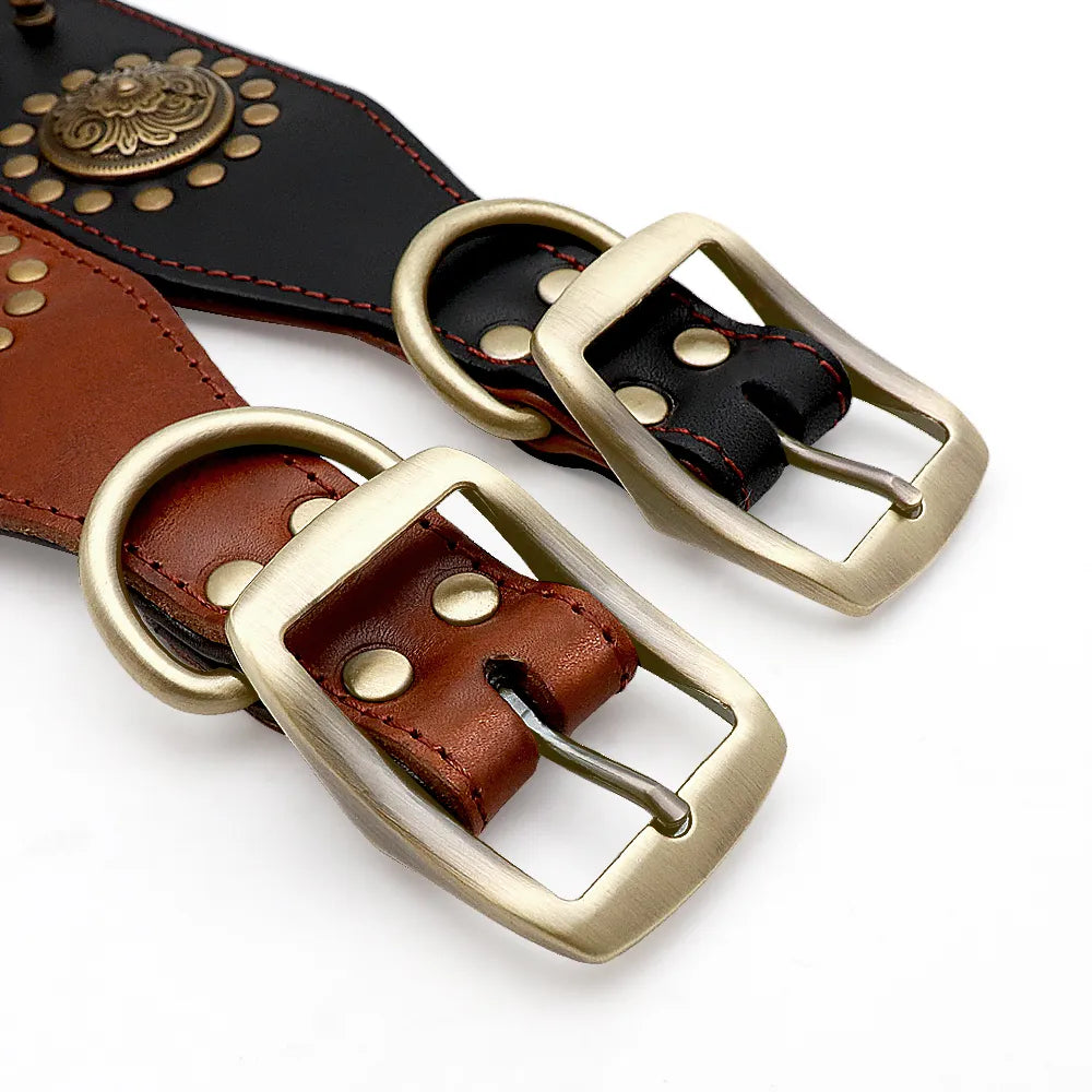 Real Leather Studded Dog Collar – Durable & Adjustable for Large Breeds (Pitbull, Bulldog)