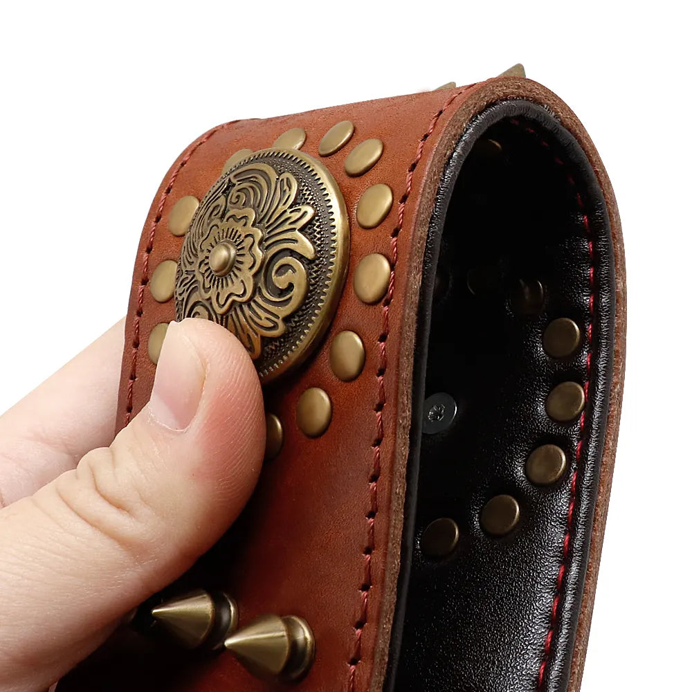 Real Leather Studded Dog Collar – Durable & Adjustable for Large Breeds (Pitbull, Bulldog)