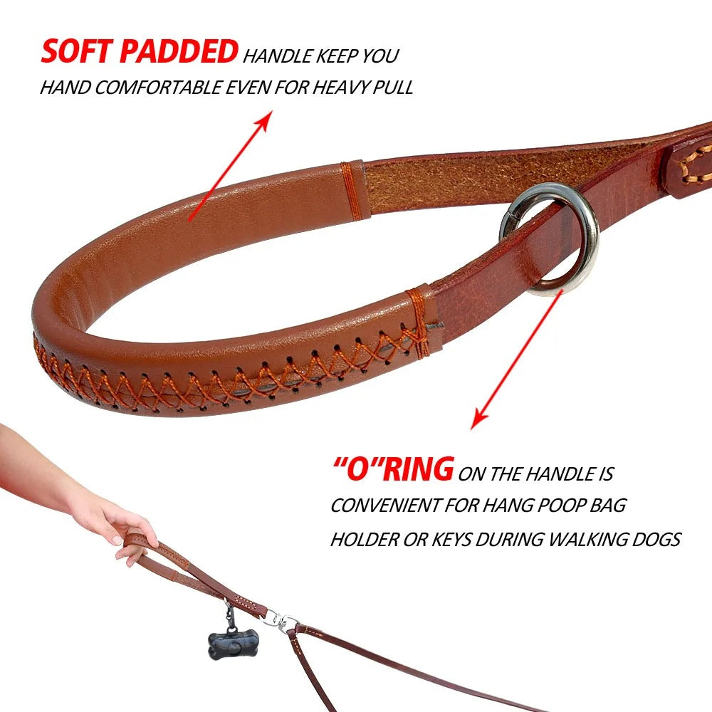 Genuine Leather Double Dog Leash Coupler – Anti-Tangle Dual Lead for Walking Two Dogs